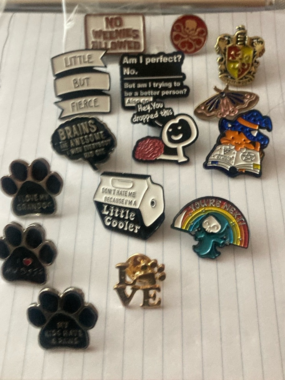 Assorted Quote Enamel Pins - Black & White pick two